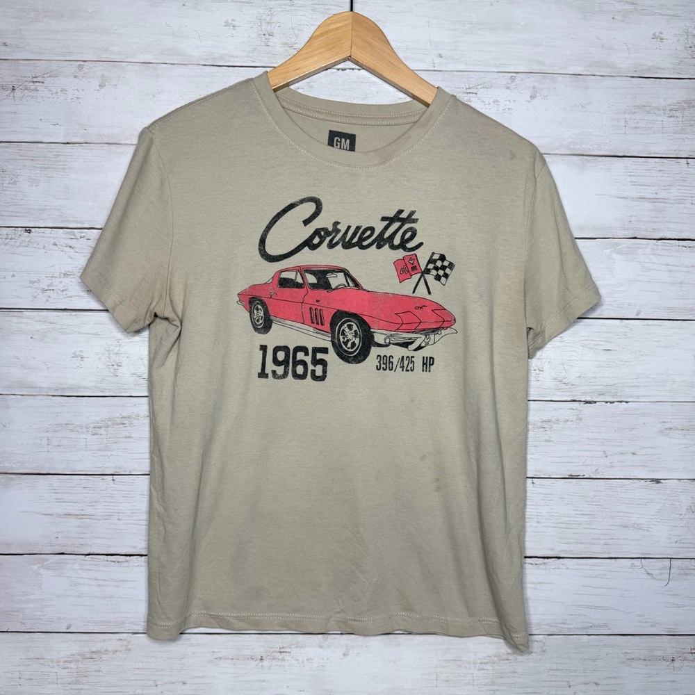 1965 Corvette GM Licensed Graphic Tee Beige Large Retro Car T-Shirt - Picture 2 of 5